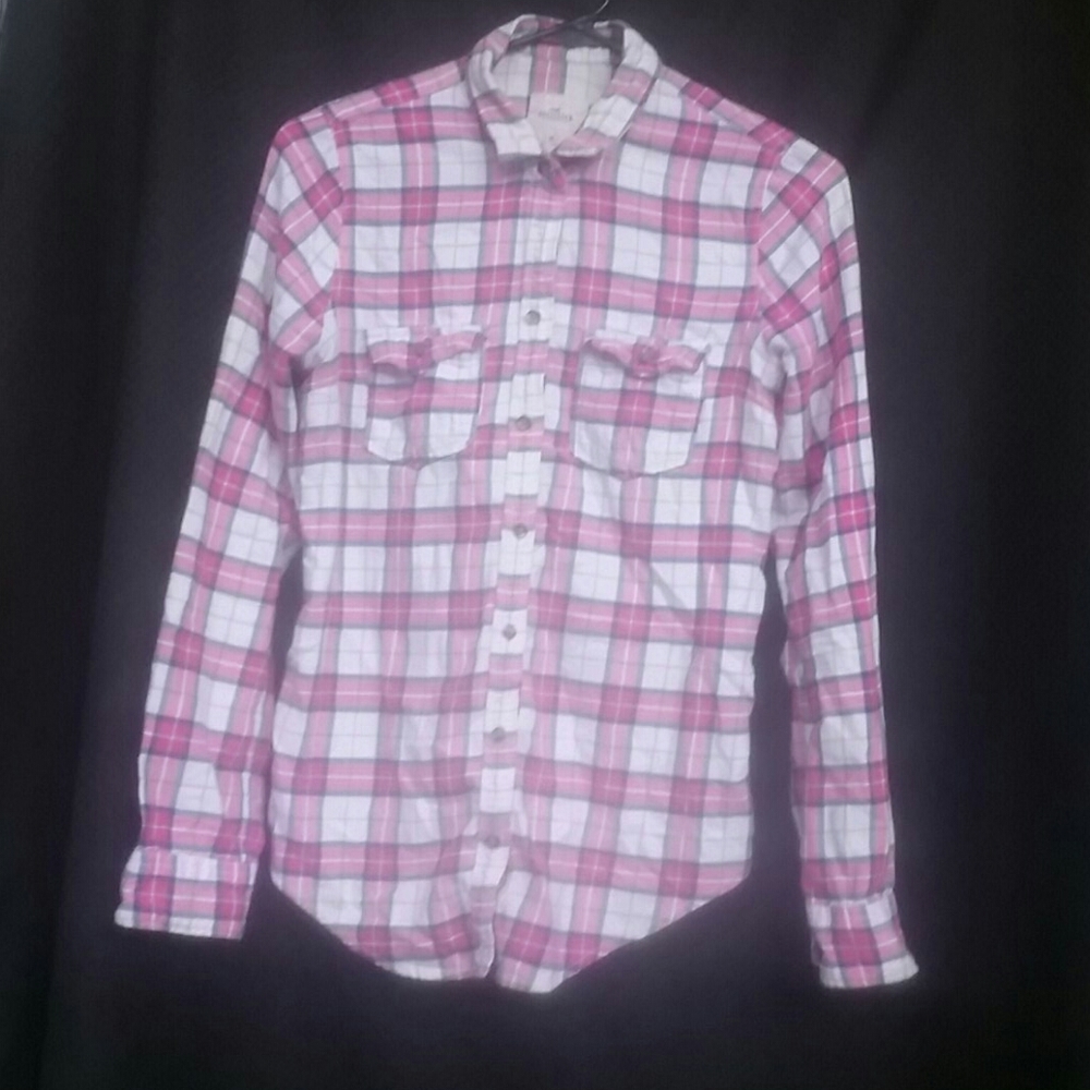 Hollister pink plaid flannel shirt